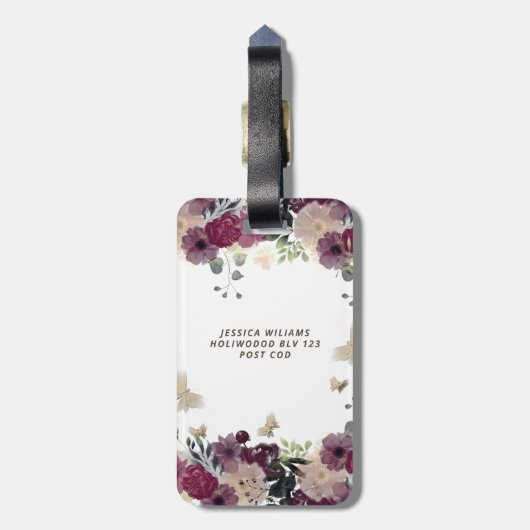 Boho floral romantic script butterfly bagagelabel (Achterkant verticaal)