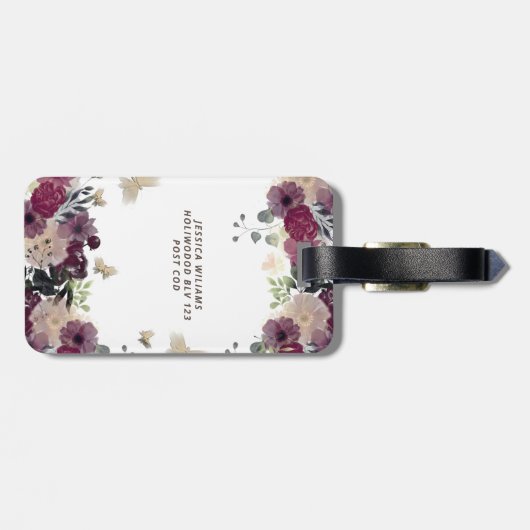 Boho floral romantic script butterfly bagagelabel (Achterkant horizontaal)