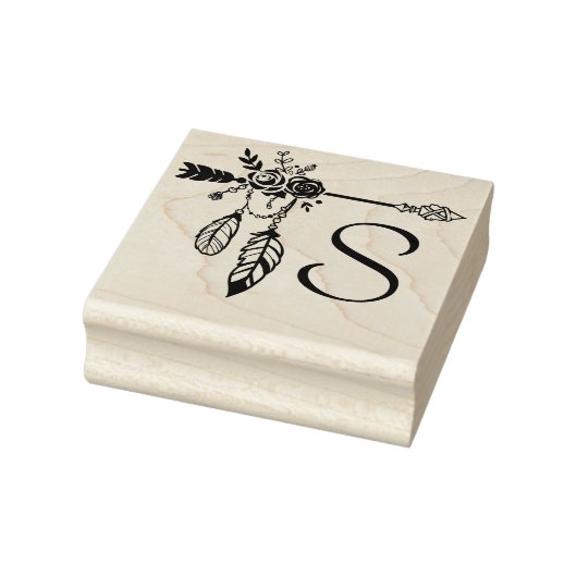 Boho Floral Roos Arrow Monogram Initiaal Rubberstempel (Stempel)