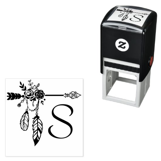 Boho Floral Roos Arrow Monogram Initiaal Zelfinktende Stempel (In situ)