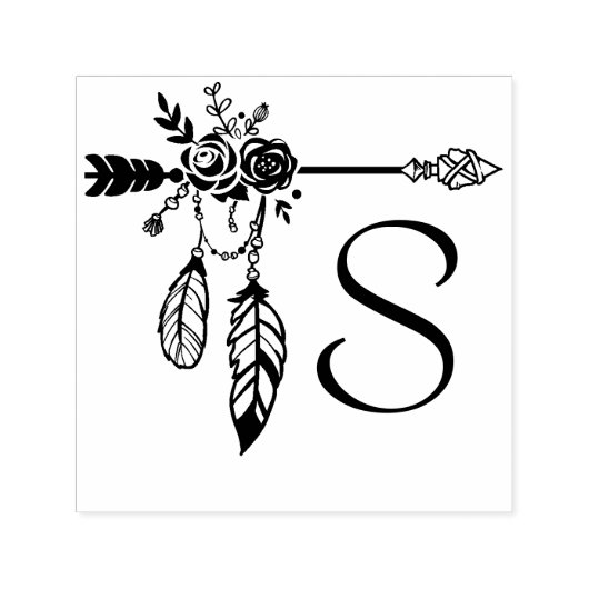 Boho Floral Roos Arrow Monogram Initiaal Zelfinktende Stempel (Design)