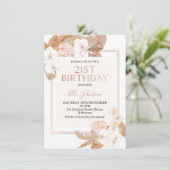 Boho Floral Roos Gold 21e verjaardag Uitnodiging (Staand voorkant)
