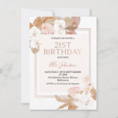 Boho Floral Roos Gold 21e verjaardag Uitnodiging (Voorkant)