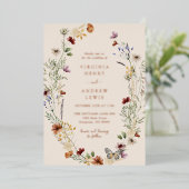 Boho Floral Roos Gold Wedding Folie Folie Uitnodiging (Staand Voorkant)