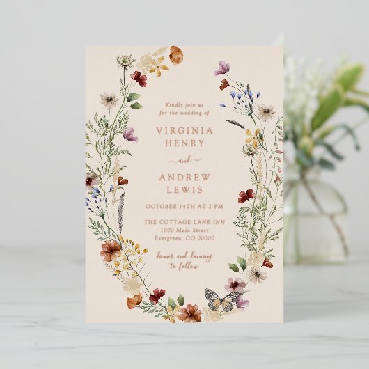 Boho Floral Roos Gold Wedding Folie Folie Uitnodiging (Staand Voorkant)