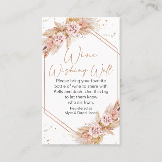 Boho Floral Roos Gold Wishing Well Insert Visitekaartje (Voorkant)
