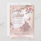 Boho floral Roos gouden glitterjurk vlinder Kaart (Voorkant)