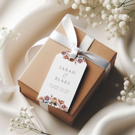 Boho Floral Roze Rozen Tuin Huwelijk Cadeaulabel