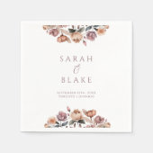 Boho Floral Roze Rozen Tuin Trouwwijn Label Servet (Voorkant)