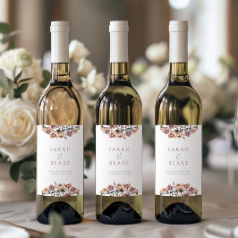 Boho Floral Roze Rozen Tuin Trouwwijn Label Wijn Etiket