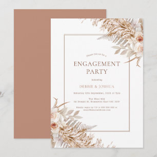 Boho Floral Rozen Pampas Grass Verloving Kaart