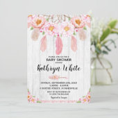 Boho Floral Rustic Baby shower Invitation Girl Kaart (Staand voorkant)
