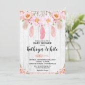 Boho Floral Rustic Baby shower Invitation Girl Kaart (Staand voorkant)