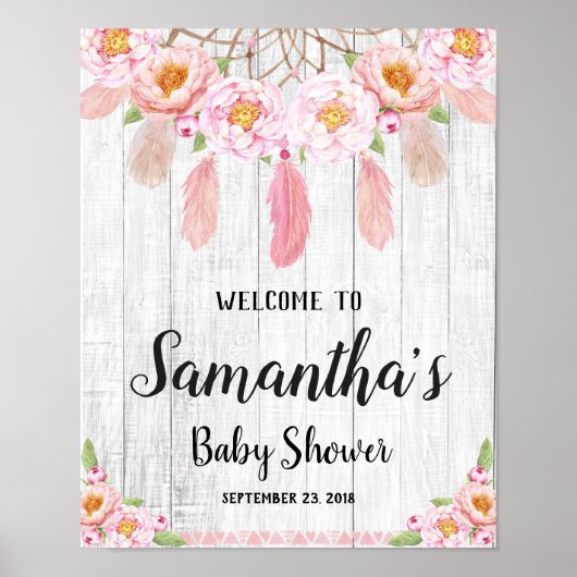 Boho Floral Rustic Baby shower Welkomstteken Poste Poster (Voorkant)