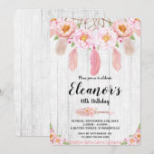 Boho Floral Rustic Birthday Uitnodiging (Voorkant / Achterkant)