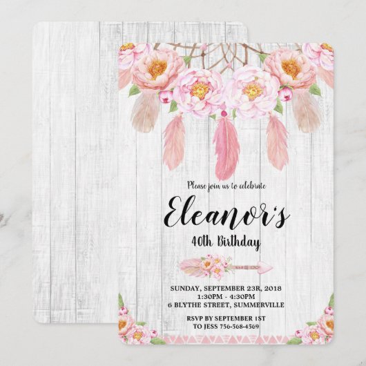 Boho Floral Rustic Birthday Uitnodiging (Voorkant / Achterkant)