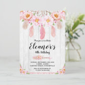 Boho Floral Rustic Birthday Uitnodiging (Staand voorkant)