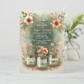 Boho Floral Rustic Floral Mason Jar Baby shower Kaart (Staand voorkant)