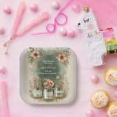 Boho Floral Rustic Floral Mason Jar Baby shower Papieren Bordje (Feest)