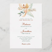 Boho Floral Rustic Green Gold Bronze Wedding Folie Uitnodiging (Voorkant)