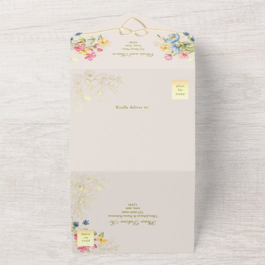 Boho Floral Rustiek Chic Wedding All In One Uitnodiging (Buitenkant)