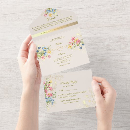 Boho Floral Rustiek Chic Wedding All In One Uitnodiging (Afscheurbaar)