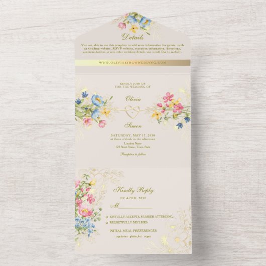 Boho Floral Rustiek Chic Wedding All In One Uitnodiging (Binnen)