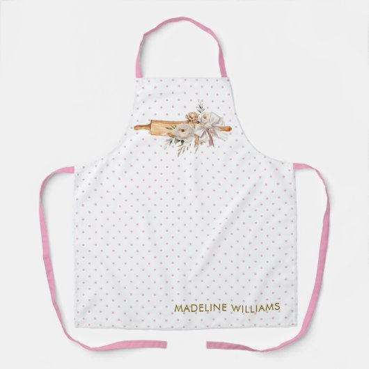 Boho Floral Rustiek Rolling Pin Bakery Naam Schort (Voorkant)