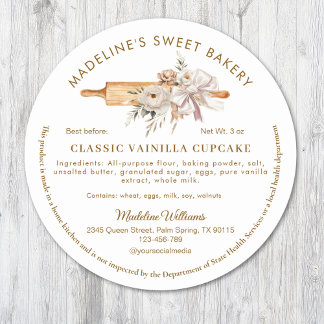 Boho Floral Rustiek Rolling Pin Cottage Food Law Ronde Sticker