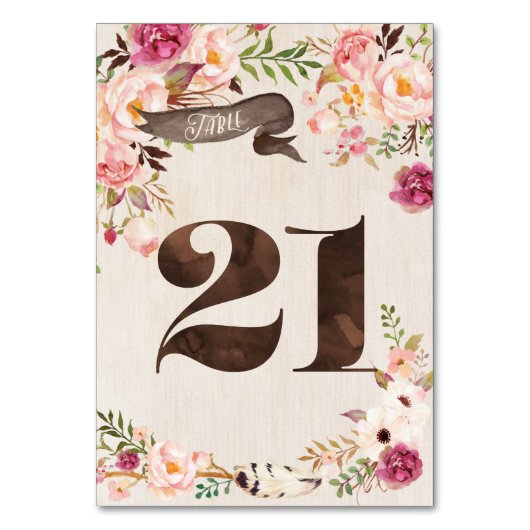 Boho Floral Rustiek Trouwtafel Nummer Kaart 21 (Achterkant)