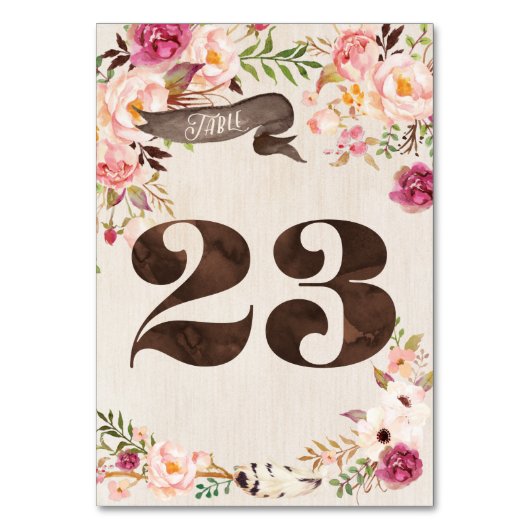 Boho Floral Rustiek Trouwtafel Nummer Kaart 23 (Achterkant)