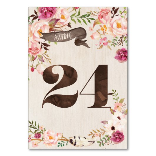 Boho Floral Rustiek Trouwtafel Nummer Kaart 24 (Achterkant)