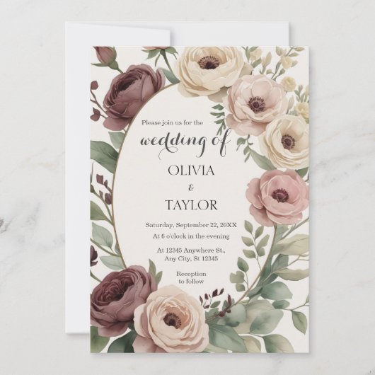 Boho Floral rustieke bruiloft Kaart (Voorkant)