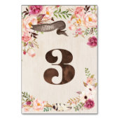 Boho Floral Rustieke Trouwtafel Nummer Kaart 3 (Achterkant)