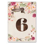 Boho Floral Rustieke Trouwtafel Nummer Kaart 6 (Voorkant)