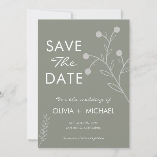 Boho Floral Sage Green Botanical Save The Date (Voorkant)