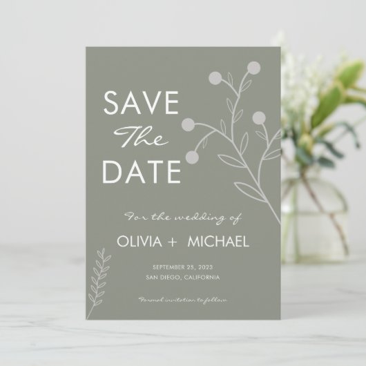 Boho Floral Sage Green Botanical Save The Date (Staand voorkant)