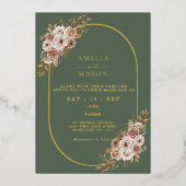 Boho Floral Sage Green en Gold Wedding Folie Uitnodiging (Voorkant)