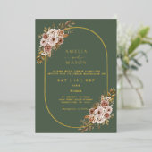 Boho Floral Sage Green en Gold Wedding Folie Uitnodiging (Staand Voorkant)