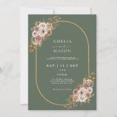 Boho Floral Sage Green en Gold Wedding Kaart (Voorkant)