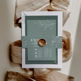 Boho Floral Sage Green Invitation Belly Band Uitnodigingen Wikkel