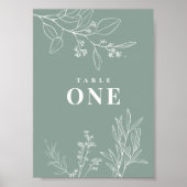 Boho Floral Sage Green Table Numbers Poster (Voorkant)