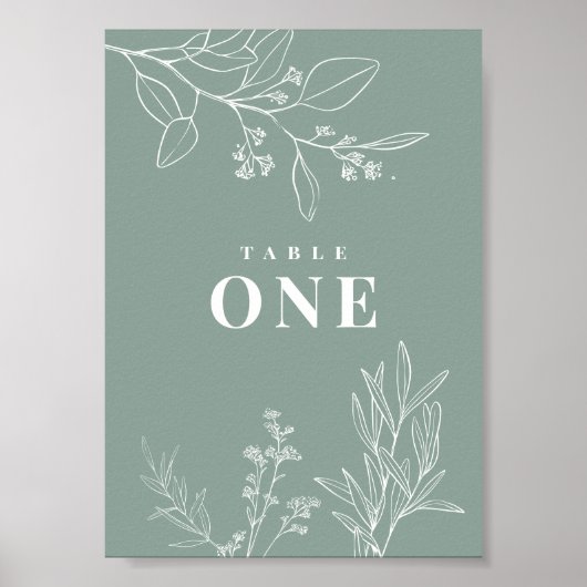 Boho Floral Sage Green Table Numbers Poster (Voorkant)
