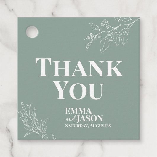 Boho Floral Sage Green Weddenschap Dank je Labels (Voorkant)