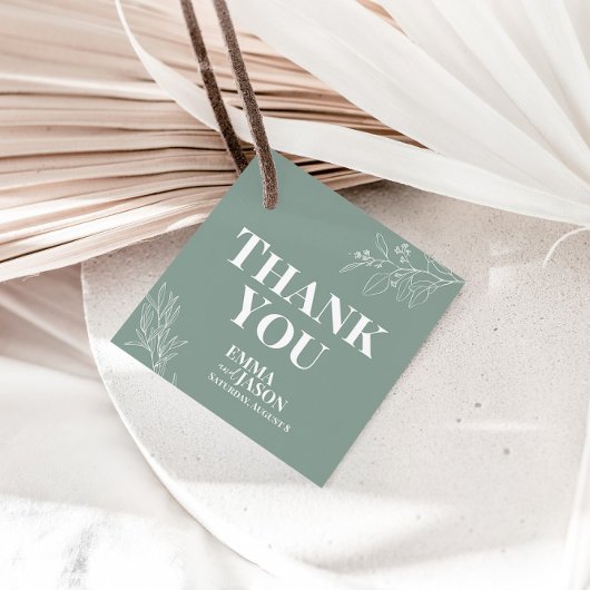 Boho Floral Sage Green Weddenschap Dank je Labels