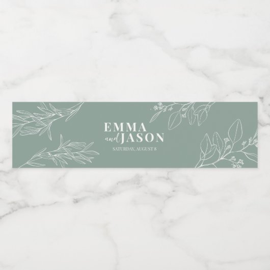 Boho Floral sage Green Weddenschap Water Flaceleti Waterfles Etiket (Enkel label)