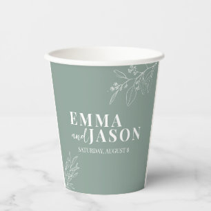 Boho Floral Sage Green Wedding Paper Cups Papieren Bekers