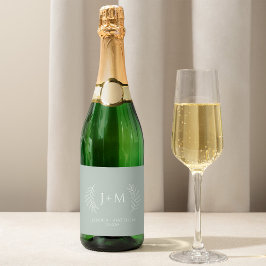 Boho Floral Sage Green Wedding Sparkling Wijnetiket