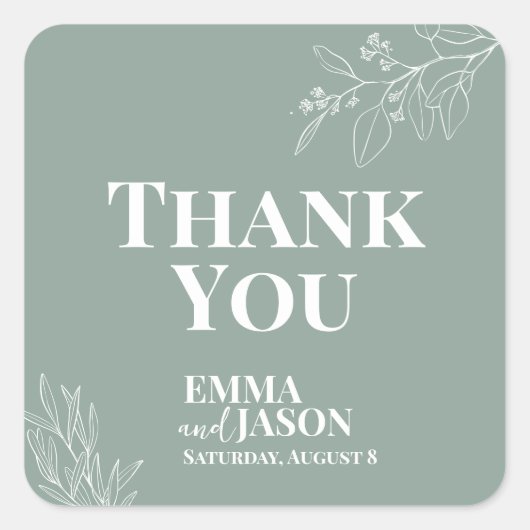 Boho Floral Sage Green Wedding Square Sticker (Voorkant)