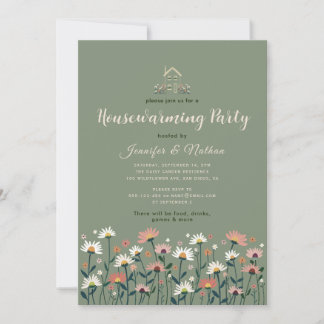 Boho Floral Sage Groene Herfst Housewarming Party Kaart